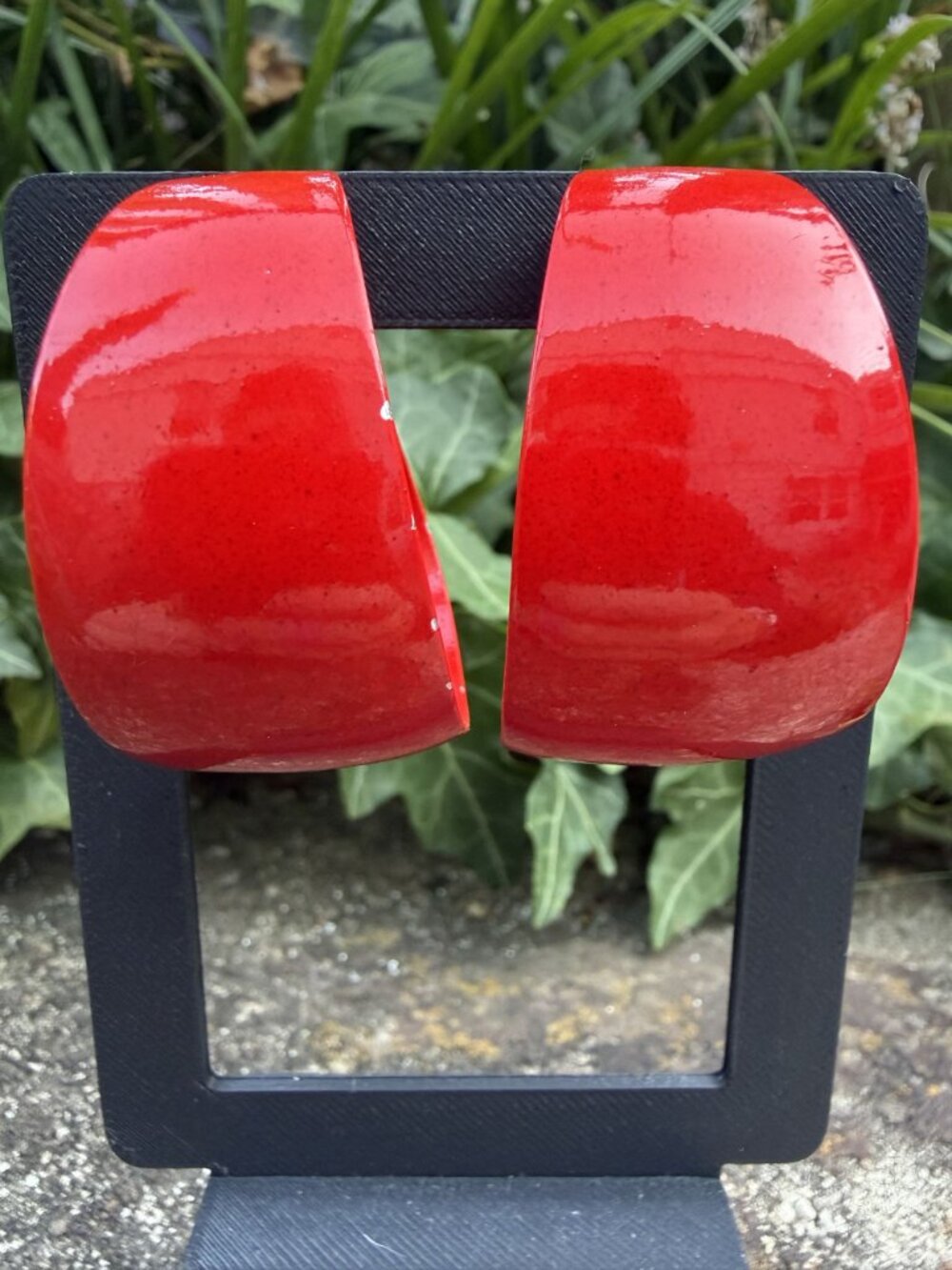 80s Bright Red Enamel Wide Hoop Clip On Earrings Halloween Costume Prop Retro
